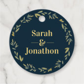 Elegante gouden bladeren krans Trouwgunst labels (Voorkant)