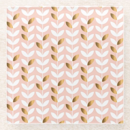 Elegante gouden bladeren: rozig . glazen onderzetter (Voorkant)
