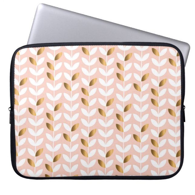 Elegante gouden bladeren: rozig . laptop sleeve (Voorkant)