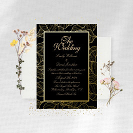 Elegante gouden bladeren zwart folie uitnodiging