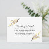 Elegante gouden bladhuwelijksreceptiedetails informatiekaartje (Staand voorkant)