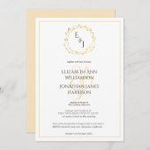Elegante gouden bladkrans monogram bruiloft kaart (Voorkant / Achterkant)