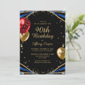 Elegante gouden blauwe agaat 90e verjaardag kaart (Staand voorkant)