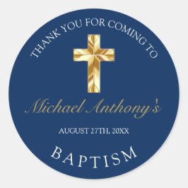 Elegante gouden blauwe baby doop dank je sticker