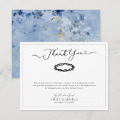 Elegante gouden blauwe begrafenis bedankkaart (Voorkant / Achterkant)