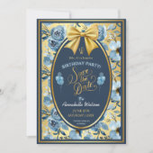 Elegante gouden blauwe bloem verrassing verjaardag save the date (Voorkant)