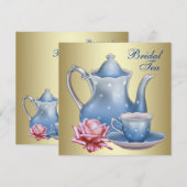 Elegante gouden blauwe bruids thee partij kaart (Voorkant / Achterkant)