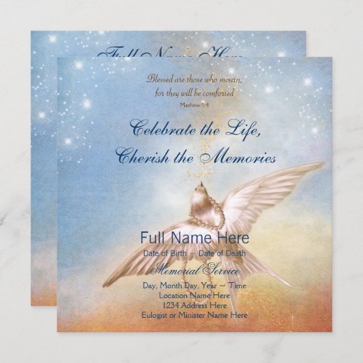 Elegante gouden blauwe duif in liefdevolle herinne kaart (Voorkant / Achterkant)