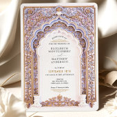 Elegante gouden & blauwe filigraan bruiloft kaart