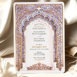 Elegante gouden & blauwe filigraan bruiloft kaart