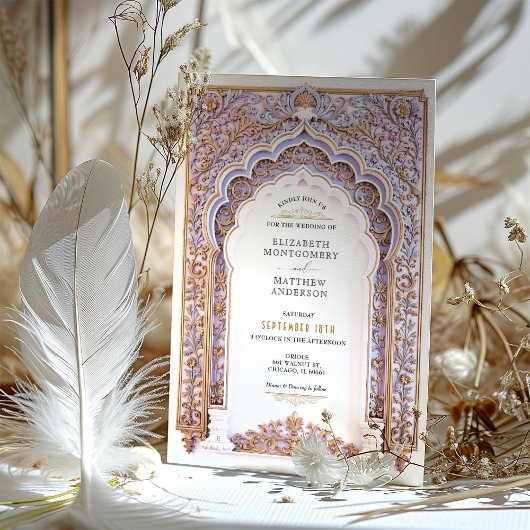 Elegante gouden & blauwe filigraan bruiloft kaart