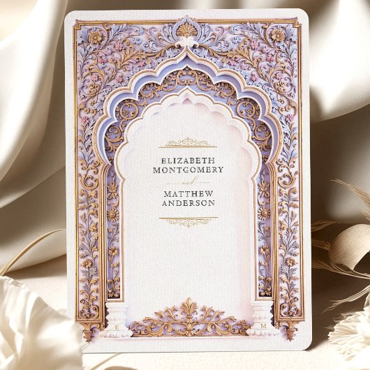 Elegante gouden & blauwe filigraan bruiloft kaart