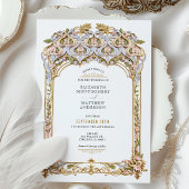 Elegante gouden & blauwe filigraan bruiloft kaart