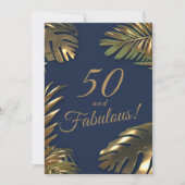 Elegante gouden blauwe foto 50e verjaardag kaart (Voorkant)