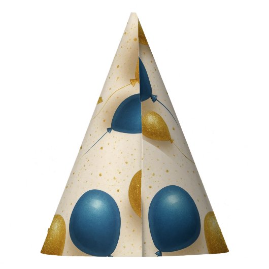 ​Elegante Gouden & Blauwe Glitter Ballonnen Verjaa Feesthoedjes (Achterkant)