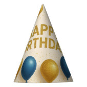​Elegante Gouden & Blauwe Glitter Ballonnen Verjaa Feesthoedjes (Voorkant)