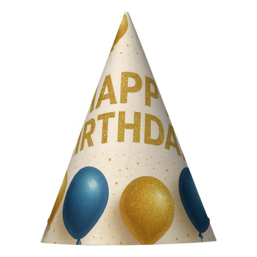 ​Elegante Gouden & Blauwe Glitter Ballonnen Verjaa Feesthoedjes (Voorkant)