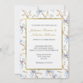 Elegante Gouden Blauwe Lintjes Bruiloft Kaart (Voorkant)