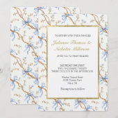 Elegante Gouden Blauwe Lintjes Bruiloft Kaart (Voorkant / Achterkant)