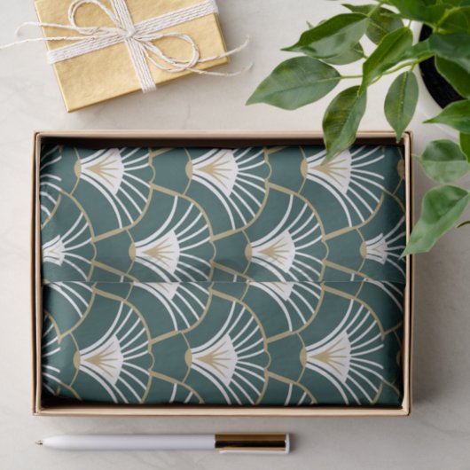 Elegante gouden blauwgroen art deco tissuepapier (Geschenk)