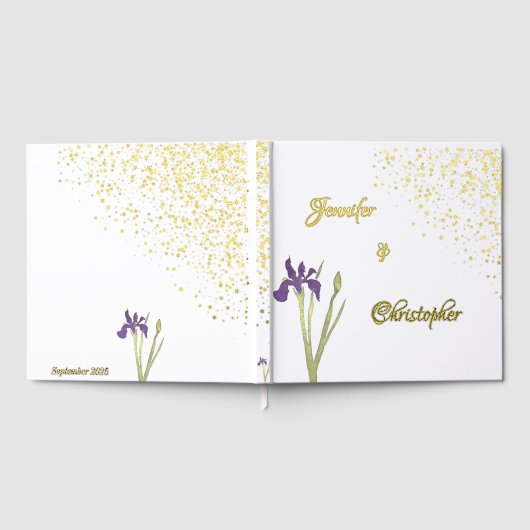 Elegante gouden & Bleke Paarse Waterverf Iris brui Gastenboek (Volledig)
