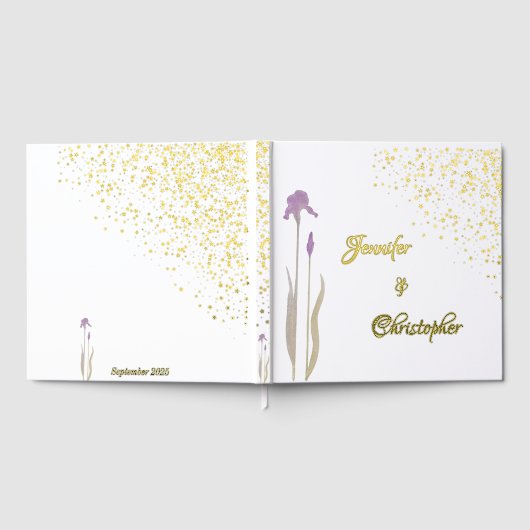 Elegante gouden & Bleke Paarse Waterverf Iris brui Gastenboek (Volledig)