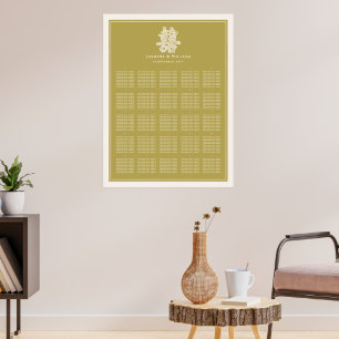 Elegante Gouden Bloem 囍 Chinese Trouwstoel Chart Poster