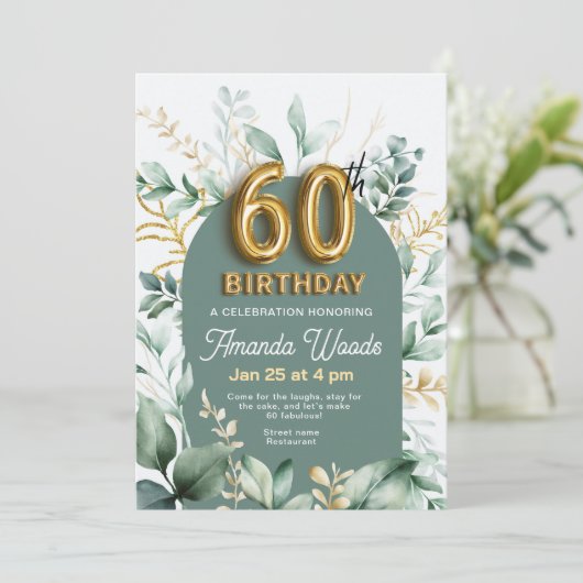 Elegante gouden bloem 60e verjaardag kaart (Staand voorkant)