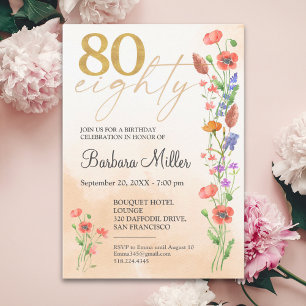 Elegante gouden bloem 80e verjaardag - 80 jaar kaart