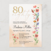 Elegante gouden bloem 80e verjaardag - 80 jaar uitnodiging briefkaart (Voorkant)