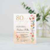 Elegante gouden bloem 80e verjaardag - 80 jaar uitnodiging briefkaart (Staand voorkant)