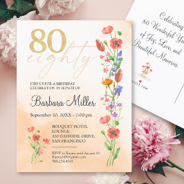 Elegante gouden bloem 80e verjaardag - 80 jaar uitnodiging briefkaart