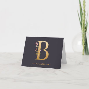 Elegante Gouden Bloem B Monogram Chic Persoonlijk Notitiekaartje