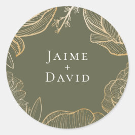 Elegante Gouden Bloem Botanisch Ronde Sticker