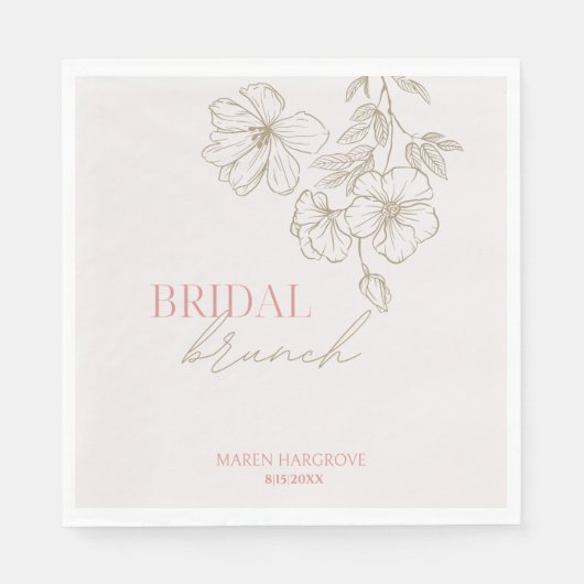 Elegante Gouden Bloem Bruids Brunch Papieren Serve Servet (Voorkant)