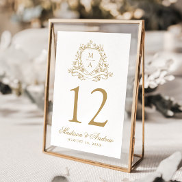 Elegante Gouden Bloem Crest Monogram Trouwdag Kaart