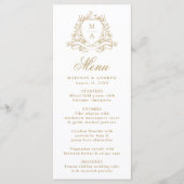 Elegante Gouden Bloem Crest Monogram Trouwdag Menu (Voorkant)