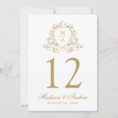Elegante Gouden Bloem Crest Trouwtafel Nummer Kaart (Voorkant)