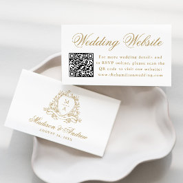 Elegante Gouden Bloem Crest Trouwwebsite QR-code Informatiekaartje