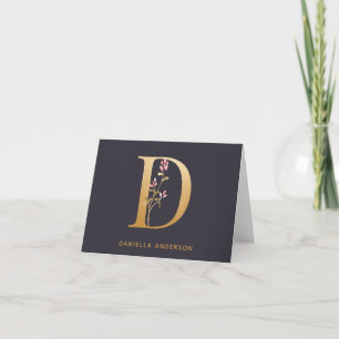 Elegante Gouden Bloem D Monogram Chic Persoonlijk Notitiekaartje