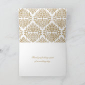 Elegante gouden bloem en damast bedankje bedankkaart (Binnen)