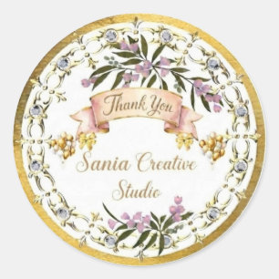 Elegante gouden bloem- en diamant "Dank je" ronde Sticker