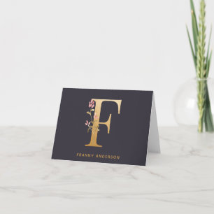 Elegante Gouden Bloem F Monogram Chic Persoonlijk Notitiekaartje