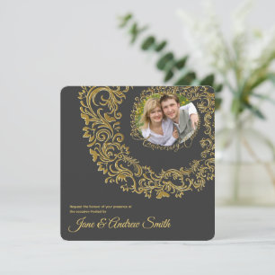 Elegante Gouden Bloem Foto Jubileum Save The Date