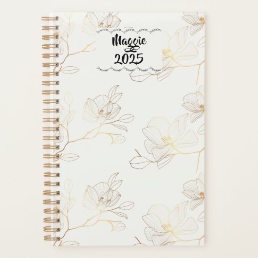 Elegante Gouden Bloem Gepersonaliseerd Wekelijks/M Planner (Voorkant)