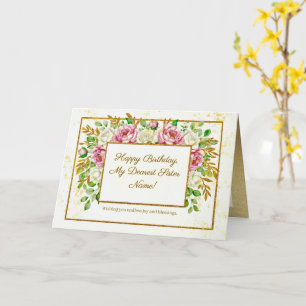 Elegante Gouden Bloem Glitter Persoonlijke Verjaar Kaart
