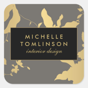Elegante Gouden Bloem III Gepersonaliseerde Sticke Vierkante Sticker