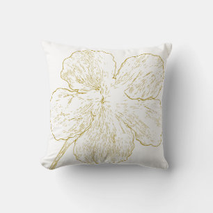 Elegante Gouden Bloem Lijn Kunst Minimalistisch Kussen