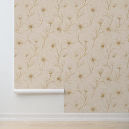 Elegante Gouden Bloem Lijn Kunst Naadloos Patroon Behang