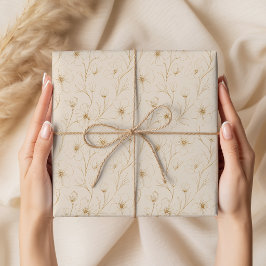 Elegante Gouden Bloem Lijn Kunst Naadloos Patroon Cadeaupapier